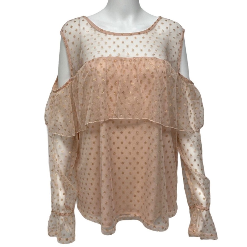 C.C. Boutique Peach Sheer Polka Dot Blouse